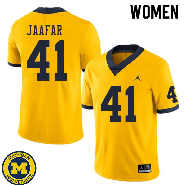 Womens University of Michigan #41 Abe Jaafar Yellow Embroidery Football Jersey